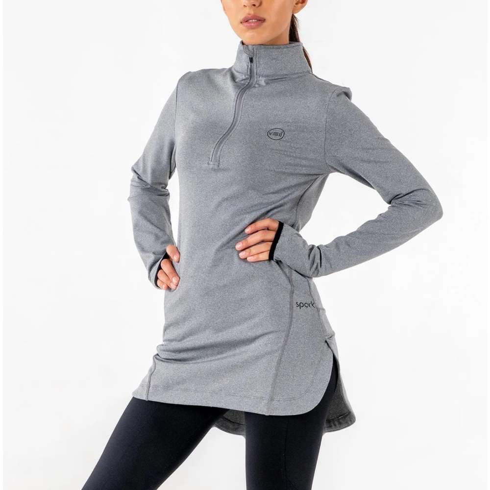 Sold out Veil Spark half-zip modest sport workout Gray Tunic Top gym exercise